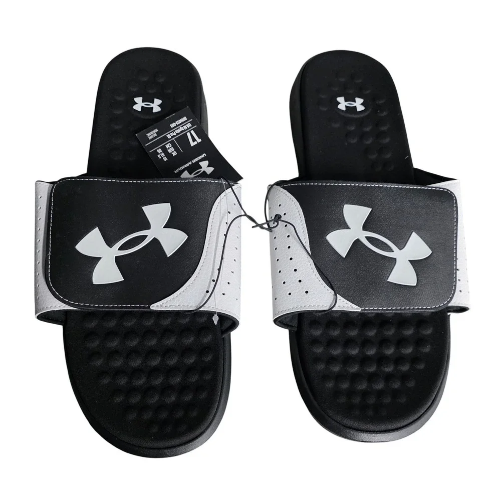 NEW Under Armour Mens Ignite Pro SL Slides Black White‎ Sandals Size 17